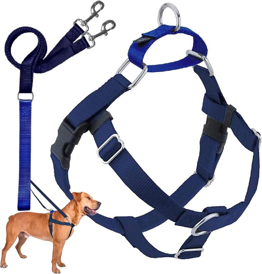 2 Hounds Design Freedom No Pull Dog Harness, Adjustable Harness and Leash Set, Easy Walking & Comfortable Control, Fits Small, Medium & Large Dogs, Solid Colors, Made in USA, 1" XL, Navy