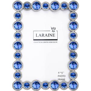 LARAINE Picture Photo Frame 4x6 Rhinestones Metal High Definition Glass Display Pictures for Tabletop Crystal Home Decorative Holiday Gift (Blue, 4x6)