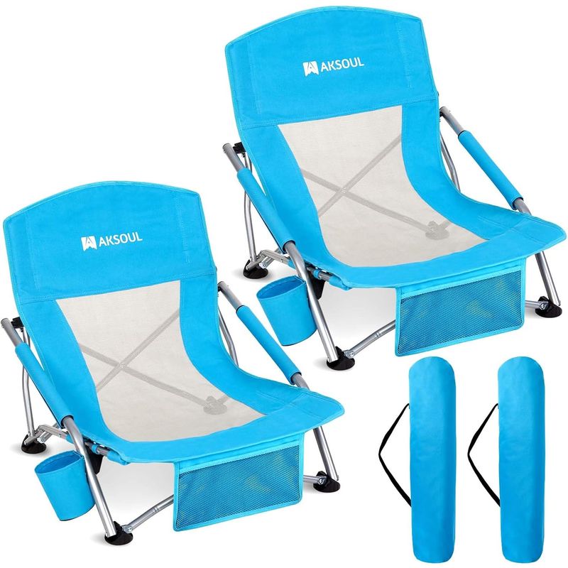 AKSOUL Folding Beach Chair for Adults: Low/High Back Chairs with