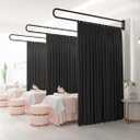 Privacy Partition Curtains with U-Shaped Rod, Privacy Curtains for Room Divider with Metal 6.56ft Flat Hook, Black Wall Mounted Dividing Curtain for Fitting Room Beauty Salon Spa Bedroom