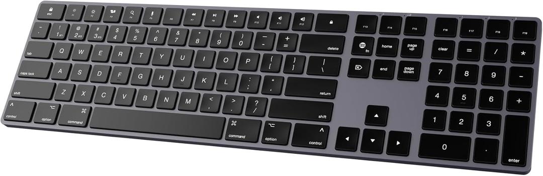Bluetooth Slim Keyboard for Mac, Aluminum Rechargeable Keyboard Wireless, Low-Profile Silent Flat Key Compatible with Apple iMac, MacBook, Mac and iOS, Full Size - Space Gray
