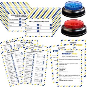 Graduation Party Friendly Feud Game with 2 Answer Buzzers, Team Building Feud Cards for Graduation Game Night Fun Trivia Quiz for Students Teachers Groups