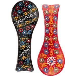 Elegant Ceramic Spoon Rest for Kitchen Counter & Stove Top - Large Spoon Holder, Farmhouse Utensil Rest, Heat-Resistant and Modern Design (Black-Red)