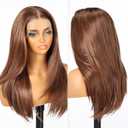 Brown Synthetic Lace Front Wig, 13X6 Long Straight Layered Glueless Wigs for Women Daily Use 22IN(#TT4/6327)