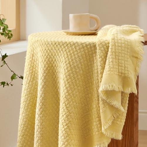 Bedsure Ginger Yellow Throw Blankets for Couch - Decorative Woven Throw Gifts with Tassels, Soft and Lightweight Farmhouse Blankets for Couch and Sofa, 50x60 Inches