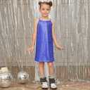 Perfashion Girls Sequin Dress Adjustable Spaghetti Strap Pencil Cami Midi Bodycon Dress Sparkly Party 6-15Y (Blue)