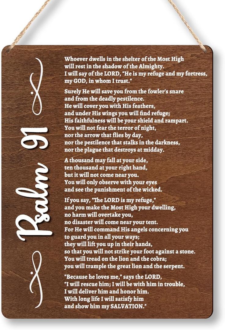 Catholic Psalm 91 Wall Art - Bible Verse Prints Scripture Wall Art, Inspirational Christian Wall Decor For Home Office, Religious Psalm 91 Plaque Wooden Hanging Sign, Prayer Room Decor