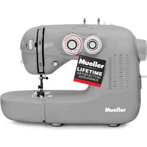 Mueller Ultra Stitch Sewing Machine, 110 Stitch Applications, LED Light, Foot Pedal, Reverse, Buttonhole, Button and Zipper Sewing, Easy to Use, Thread Cutter, Removable Accessories Storage, Grey