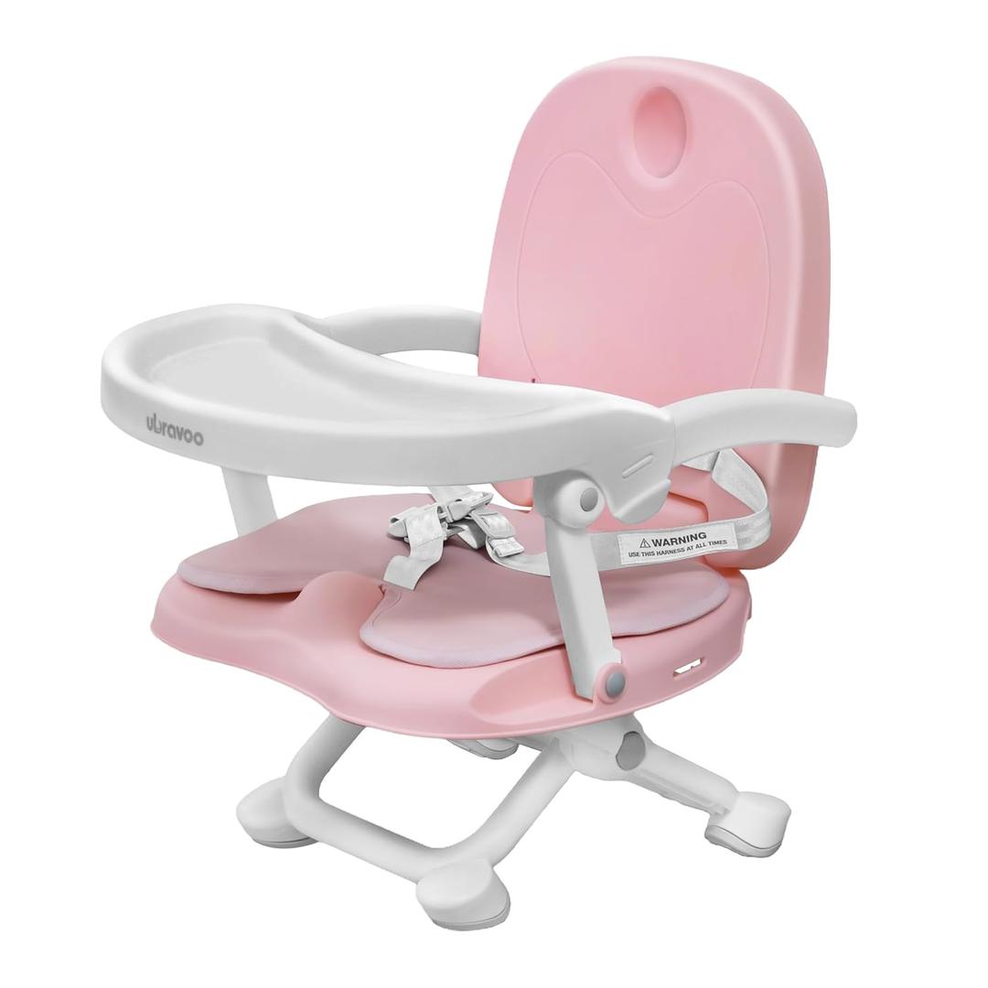 Baby Booster Seat for Dining Table with Removable Tray & Cushion, 3in1 Portable Toddler Booster Seat, 4 Height Adjustable Travel High Chair for Babies and Toddlers