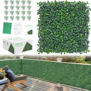 10x10Inch 8Pcs Grass Wall Panels, 4 Layers UV-Anti Boxwood Greenery Hedge with 50 Zip Ties, No Odor Artificial Fake Grass Backdrop for Indoor Outdoor Privacy, Birthday Wedding Decor, 5.6 SQ FT