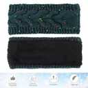 3 x CAVETEE Winter Headbands for Women2 Pack Thickened Coral Fleece Lined Crochet Knit Non-Slip Windproof Knit Headbands for Women (Black&Dark Blue)