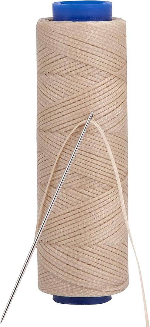 Waxed Thread, Strong Thread for Leather, Upholstery, Shoe, Bag, incl. Needle (Colour: Beige)