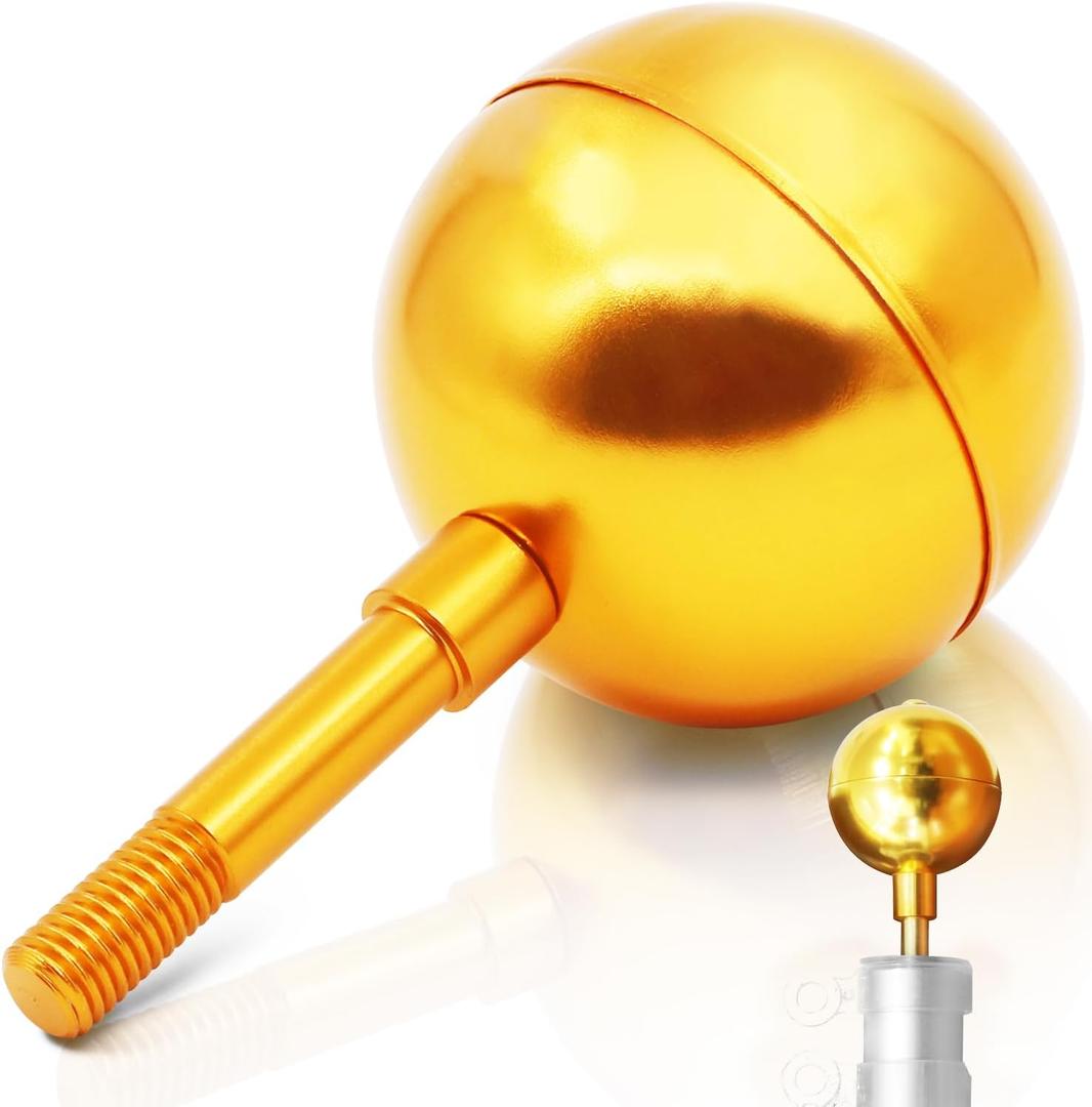 Anley Authentic 3" Flagpole Ball Topper Ornament - Gold Anodized Aluminum Finish - Weatherproof Top Replacement - Fit Standard American Flag Poles, Pulley Truck & Solar Lights