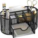 SUPEASY Mesh Desk Organizer, Desk Accessories & Workspace Organizers with Drawers, Pencil Holder for Desk with 9 Compartments for Office Supplies, 8.6 x 4.3 x 4.1 Inch, Black