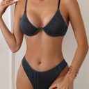 Fanuerg Women Underwire Triangle Bikini Spaghetti Strap Push Up Swimsuit Cheeky Two Piece Bathing Suit (Gray, L)