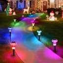 Solar Christmas Lights Outdoor Pathway Waterproof 8 Pack Color Changing LED Acrylic Mushroom Decorative Garden Lights for Yard Landscape Patio Outside Christmas Decorations Outdoor