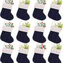 KIMOBER 12 Pack 4 Inch Christmas Mini Stockings Small Xmas Christmas Hanging Stocking Little Rustic Christmas Tree Ornaments for Home Party Holiday Decor(Blue Knit)