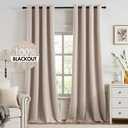 MIULEE 100% Blackout Linen Textured Curtains for Bedroom 102 Inches Extra Long Thermal Insulated Natural Beige Grommet Room Darkening Curtains & Drapes Luxury for Living Room Nursery (2 Panels)