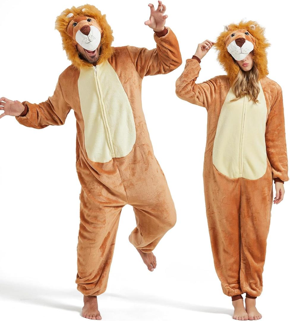 QUCH Adult Onesie Costume-Unisex Animal Onesies for Adults Halloween Costume Halloween Onesies Adult Onesie Pajamas for Women (Small, Lion)