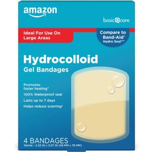 Amazon Basic Care Advanced Fast Healing Hydrocolloid Gel Bandages, Large Wound Dressing, 4 ct