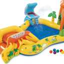 Intex Inflatable Dinosaur Play Center Outdoor Playhouse Inflatable Water Park with Kid Pool Slide, Water Sprayer, Waterfall, and 6 Balls, Multicolor