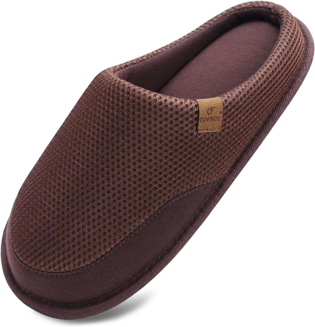 COFACE Mens Memory Foam House Slippers Slip On Cozy Scuff Shoes Indoor/Outdoor with Arch Support Size 7-15 (Brown)