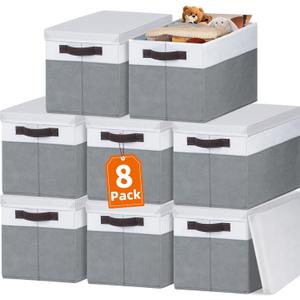 Extra Large Storage Baskets with Lids 8 Pack, 33 QT Blanket Basket for Organizing/ Stackable Decorative Closet Organizers and Storage Box for Clothes Towels/ Toy Organizers Bins with Handles/ 16x12