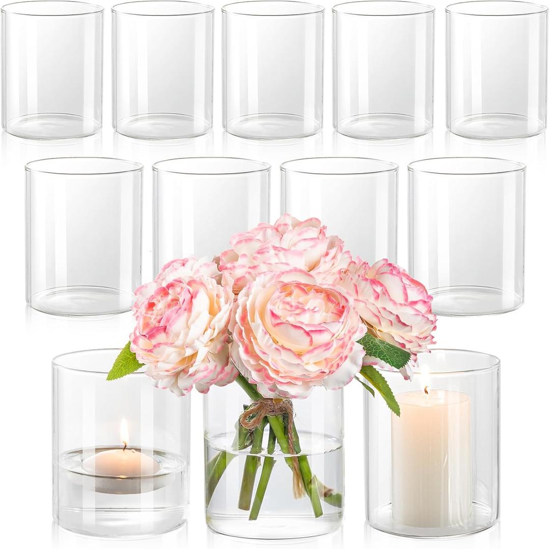 12pcs Glass Cylinder Vases for Centerpieces - 4 Inch Small Flower Vase for Wedding Decorations, Clear Glass Flower Vases Floating Candle Holder for Table Centerpiece Wedding Home Dcor