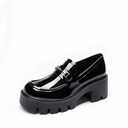 Women Loafers Platform Chunky Heel Slip On Lug Sole Casual Dressy Office Business Shoes,Size 8.5,Black-Pat,DWUMLS2534