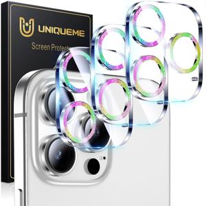 UniqueMe for 3 Pack iPhone 16 Pro/iPhone 16 Pro Max Camera Lens Protector - [Drop Protection] [Case Friendly] 9H Tempered Glass Camera Cover Screen [Update New Version] - Colorful