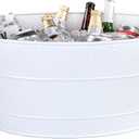 BREKX White Galvanized Beverage Tub for Parties, Metal Ice and Drink Bucket Beverage Tub, Large Drink Cooler for Parties Large 15-Bottle Wine Basket for Wedding Gift- 25QT (6 Gallon) Oval