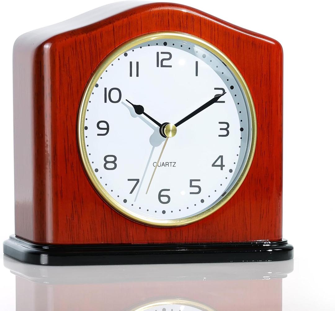 AYRELY Mantel Clock, Handcrafted Solid Wood Desk Clock with Silent Movement, Piano-Gloss Finish, Elegant Table Clock for Fireplace, Bedroom, Office & Gifts