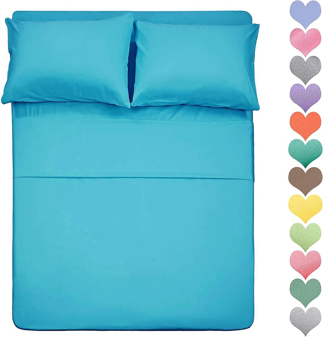 Best Season Queen Size Sheet Set 3 Piece 400 Thread Count Cotton (Turquoise Color) - 100% Long Staple Cotton Sheets Set, Soft Cotton Bed Sheets Sets with Deep Pocket fit Up to 16inch