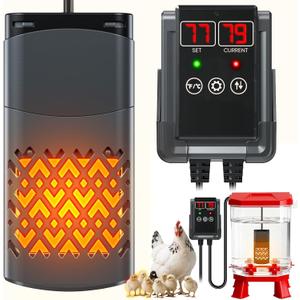 PTC Chicken Water Heater for Winter with Waterproof Thermostat Chicken Waterer Heater with LCD Display, Adjustable Temp, Energy-efficient, Safe Heated Poultry Waterer for Chicken, Pet, Bird Bath