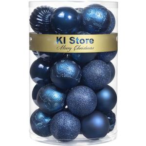 KI Store Blue Christmas Balls 34pcs 2.36-Inch Christmas Tree Decoration Ornaments for Xmas Tree Holiday Wreath Garland Decor Ornaments Hooks Included