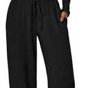 Trendy Queen Women's 2 Piece Matching Lounge Set Long Sleeve Side Ruching Top Wide Leg Drawstring Pants Set with Pockets XL, Black