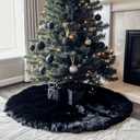 AISENO 30 Inch Christmas Tree Skirt - Black Faux Fur Plush Holiday Decor for Xmas Tree, Festive Party, Home Decorations