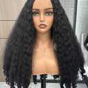 PREMPO Afro Wig V Part Kinky Curly Wigs for Black Women, 180% Density Wear and Go Glueless Wig with Unique Bouncy Curls in the End, Synthetic No Leave out Clip in (#1B Black wig, 24 Inch)