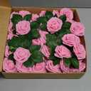 Bright Creations 136-Piece Artificial Flowers Crafting Kit with 60 3-Inch Foam Roses, 60 Stems, and 16 Plastic Leaf Bundles for Table Centerpieces, Faux Floral Arrangements, and Fake Bouquets (Pink)