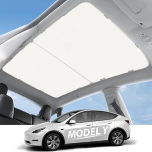 Tesla Model Y Glass Sunshade Roof, Foldable Tesla Model y Sunroof Sunshade Accessories Ice Crystal Heat Insulation Protection Non-Sag for Model Y Sunroof Shade 2024-2020