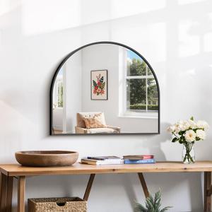 CIRCUMI Arched Wall Mirror, 24"x20" Black Arched Mirror with Tempered Glass, Metal Frame, Large Size for Entryway Table, Mantel, Living Room, Over Sink, Arch Mirror for Decor, Shatterproof & Crystal-Clear