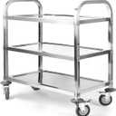 Extra Large 3 Tier Stainless Steel Cart 37.4 x 19.7 x 37.4 Inch Kitchen Trolley Cart Serving Cart Kitchen Utility Rolling Cart Service Catering Storage Cart with Locking Wheels