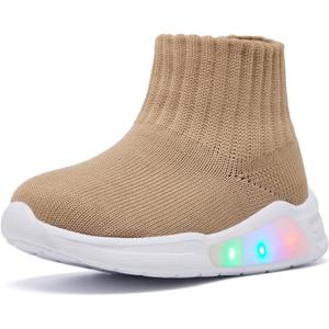 MORENDL Toddler Light Up Walking Shoes Baby Non-Slip Sock Shoes Toddler Slip On Sneakers Boys & Girls (9-12 Months Infant, Brown)