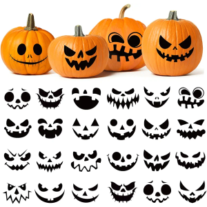 XZENTIRA 36 PCS Halloween Pumpkin Black Expression Stickers, Pumpkin Face Decorations, for Halloween Party Favors, Trick or Treat Party Decorations, Kids Party Favors