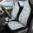 Retro Floral Print Car Seat Covers Full Set for Women Boho Blue Flower Seat Protector Cover Nonslip Car Decor Accessories for Vehicle Car SUV Truck, White