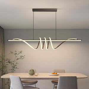 Modern Ceiling Chandelier, 57in Pendant Lights Dimmable with Remote Control 3000k-6000K Adjustable Color Temperature, Aluminum Island Lighting Lamp Fixture for Kitchen, Dining Room (57inch, A-Black)
