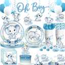 Xynic 206pcs Elephant Baby Shower Decorations Complete tableware Set, for 25 Guests, Blue Elephant party Decorations, Disposable Plates and Napkins, Banner, Tablecloth for Baby Shower Decoration Boy