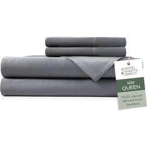 Hotel Sheets Direct 4 Piece Bed Sheet Set Queen Size, 100% Viscose Derived from Bamboo Sheets Set with 2 Pillowcases, Cooling & Breathable Luxury Bedding, Moisture-Wicking & Silky Soft, Dark Gray