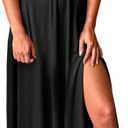 Women's Deep V Neck Short Sleeve Long Dresses Pleated High Waist Slit Club Party Evening Maxi Dress Side Panel Dress, L