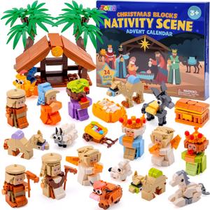 JOYIN 2025 Nativity Advent Calendar Building Blocks, 24 Days Christmas Themed Building Blocks, Xmas Party Favor Supplies for Boys Girls, Kids Xmas Fun Gifts, Countdown Calendar (3+)